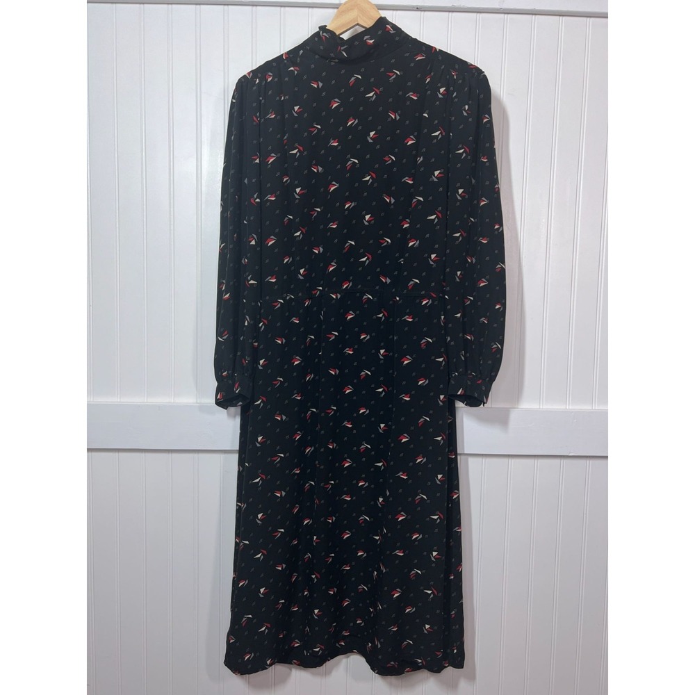 Charles Bianco Vtg Dress Black Whimsigoth Victorian Gothic Floral Midi Modest